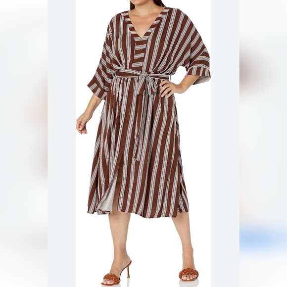 NWT City Chic Stripped Casablanca Dress Women's XL Brown White Boho Retro 90s - Picture 1 of 14